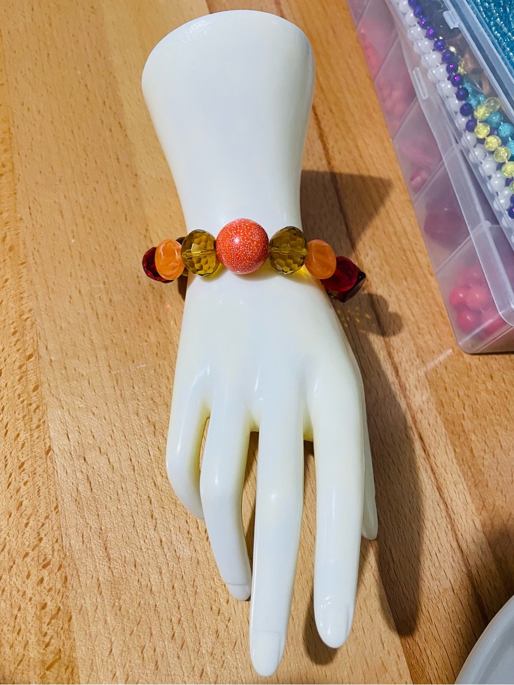 Coral Beaded Bracelet - Red & Orange